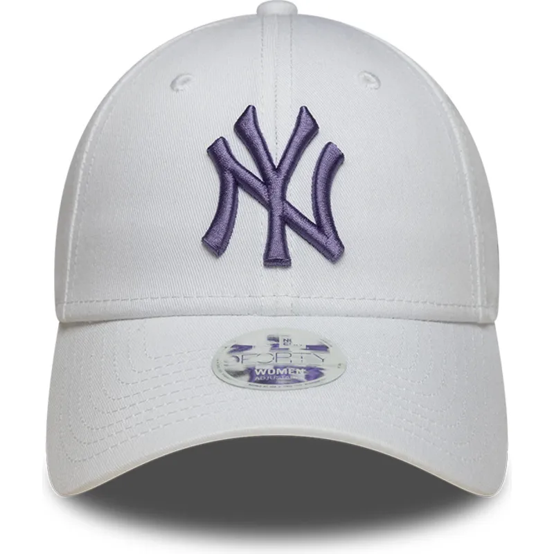 gorra-curva-blanca-ajustable-con-logo-violeta-para-mujer-9forty-league-essential-de-new-york-yankees-mlb-de-new-era