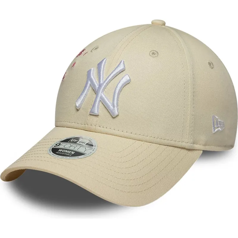 gorra-curva-beige-ajustable-para-mujer-9forty-floral-icon-side-de-new-york-yankees-mlb-de-new-era