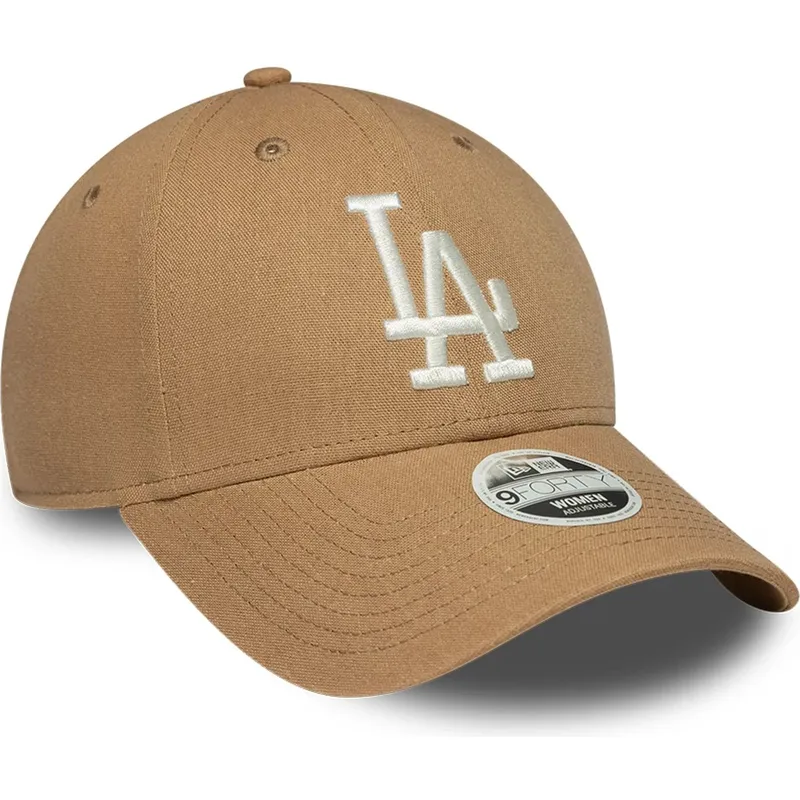 casquette-courbee-marron-ajustable-pour-femme-9forty-linen-los-angeles-dodgers-mlb-new-era