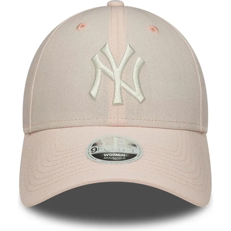 hellrosa-gebogene-verstellbare-damenkappe-9forty-linen-der-new-york-yankees-mlb-von-new-era