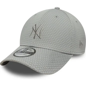 Graue gebogene verstellbare Kappe 39THIRTY Stretch Mesh der New York Yankees MLB von New Era