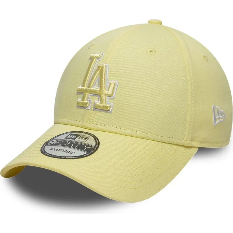 gelbe-verstellbare-curved-cap-mit-gelbem-logo-9forty-team-outline-der-los-angeles-dodgers-mlb-von-new-era