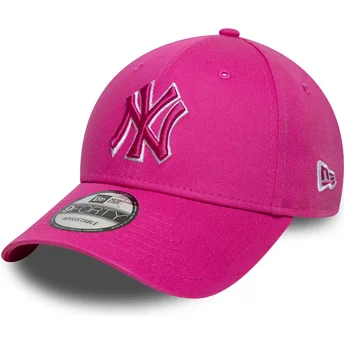 Różowa regulowana czapka z zakrzywionym daszkiem z różowym logo 9FORTY Team Outline New York Yankees MLB New Era