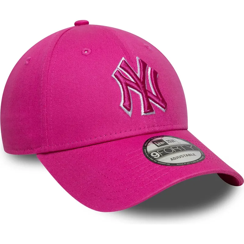 casquette-courbee-rose-ajustable-avec-logo-rose-9forty-team-outline-new-york-yankees-mlb-new-era