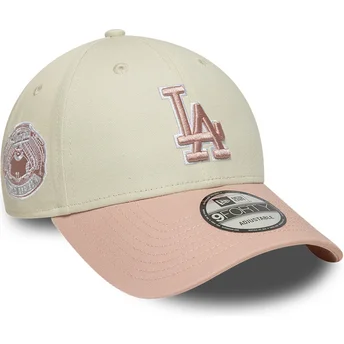Cap curbată beige adjustable strap rosa rosa 9FORTY World Series Patch de Los Angeles Dodgers MLB de New Era