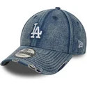 cappellino-visiera-curva-blu-regolabile-9forty-acid-wash-denim-di-los-angeles-dodgers-mlb-di-new-era