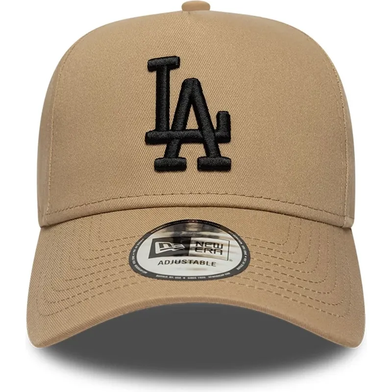 braune-gebogene-snapback-kappe-mit-schwarzem-logo-e-frame-league-essential-der-los-angeles-dodgers-mlb-von-new-era