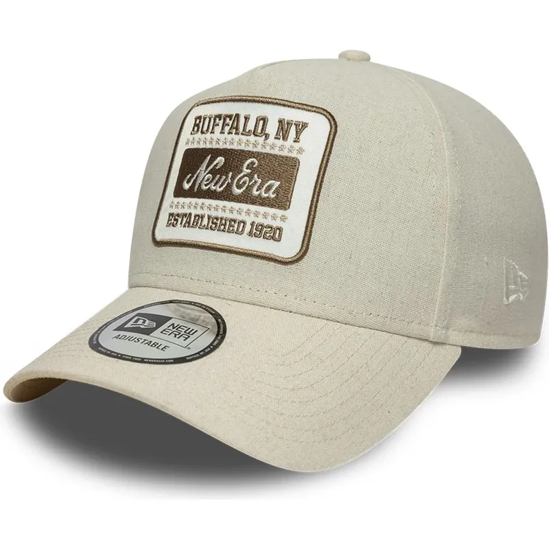 cappellino-curvo-beige-snapback-e-frame-patch-linen-di-new-era