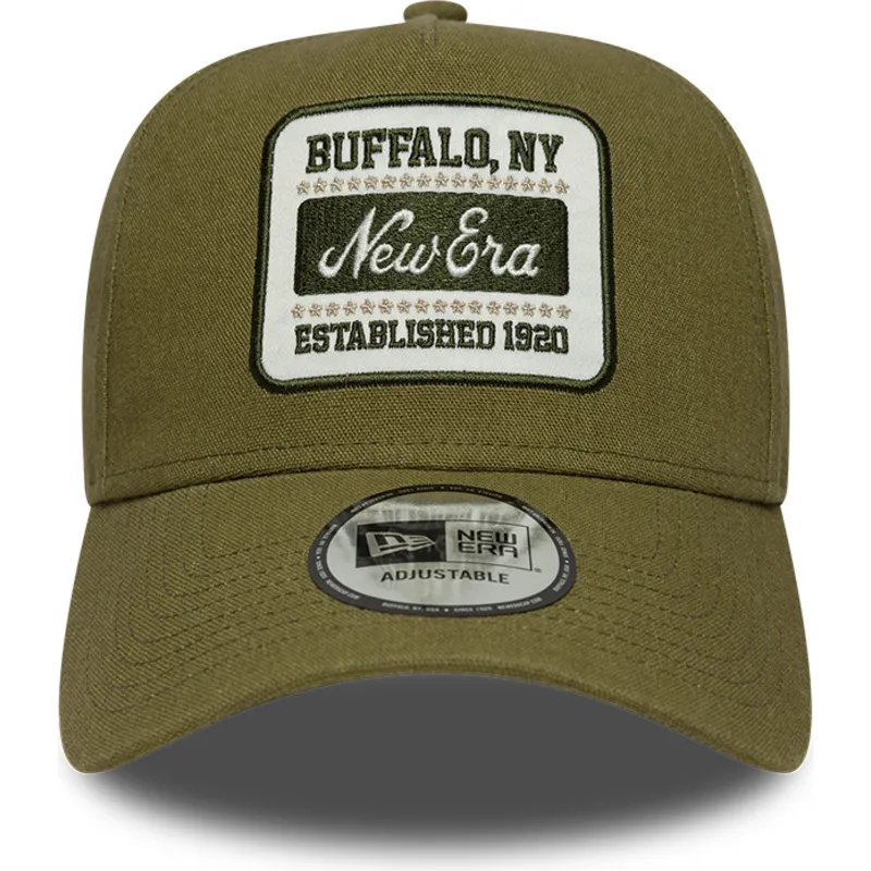 casquette-courbee-verte-snapback-e-frame-patch-linen-new-era