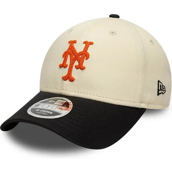 Beige und schwarze gebogene Snapback-Kappe 9FORTY M-Crown Side Script der New York Mets MLB von New Era