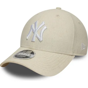 Șepci curbată bej snapback 9FORTY M-Crown Linen de New York Yankees MLB de New Era