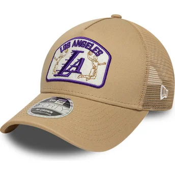 Cappellino trucker beige 9FORTY M-Crown A Frame dei Los Angeles Lakers NBA di New Era