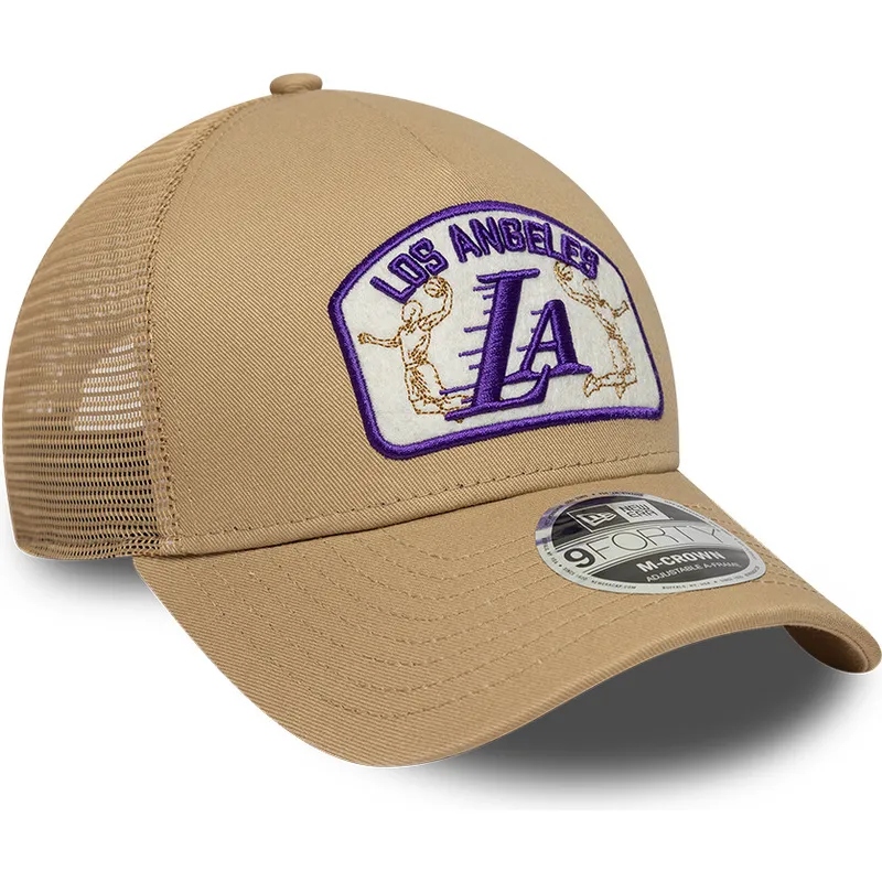 cappellino-trucker-beige-9forty-m-crown-a-frame-dei-los-angeles-lakers-nba-di-new-era