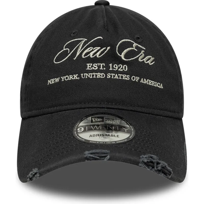 casquette-courbee-noire-ajustable-9twenty-wash-distress-a-frame-new-era