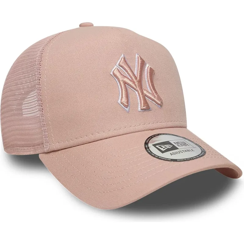 casquette-trucker-rose-avec-logo-rose-a-frame-outline-new-york-yankees-mlb-new-era