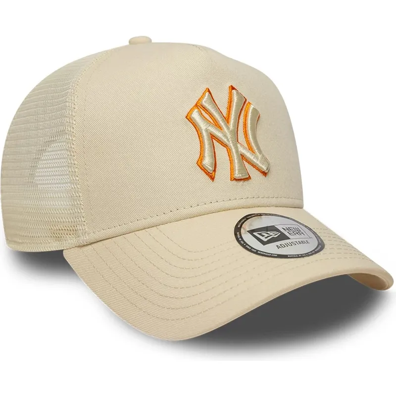 new-era-a-frame-outline-new-york-yankees-mlb-beige-trucker-hat-with-beige-logo