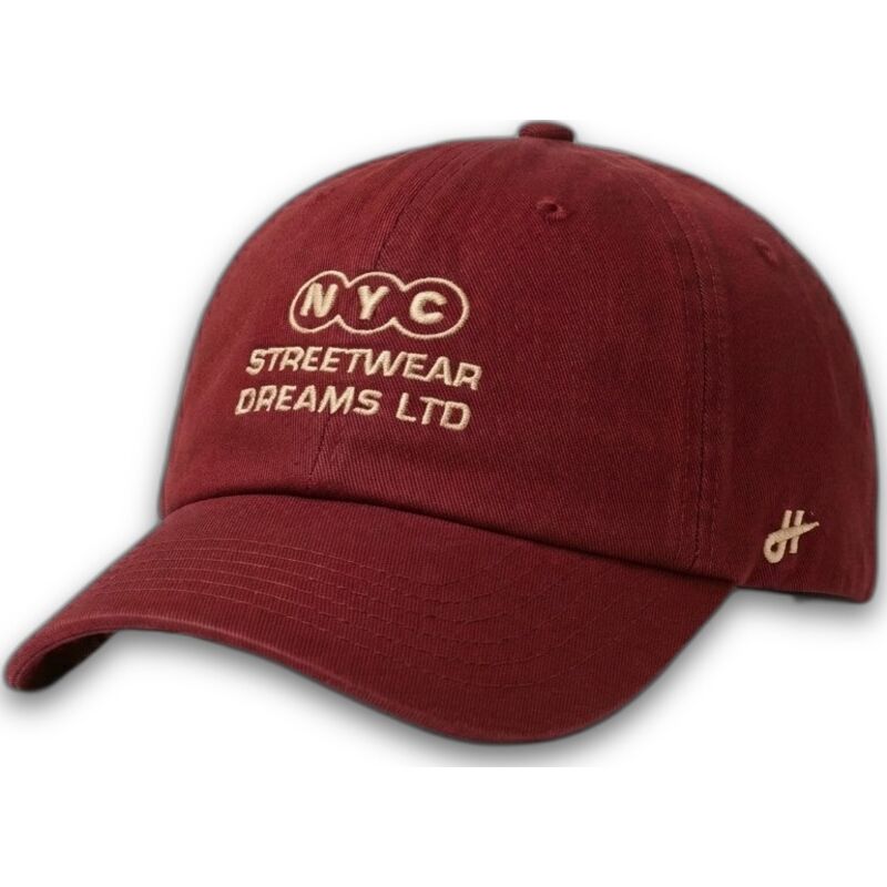 gebogene-verstellbare-weinrote-kappe-ny-dreams-just-kids-the-90s-von-homenage