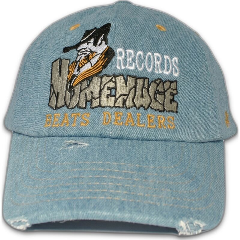 gebogene-verstellbare-blaue-kappe-denim-records-music-shapes-identity-the-90s-von-homenage