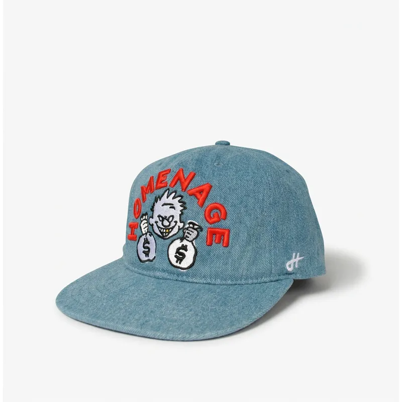 cappello-piatto-blu-snapback-denim-money-music-shapes-identity-the-snap-di-homenage