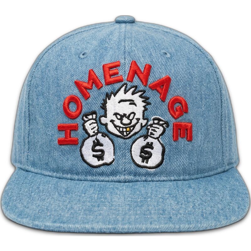 blaue-flatcap-snapback-denim-money-music-shapes-identity-the-snap-von-homenage