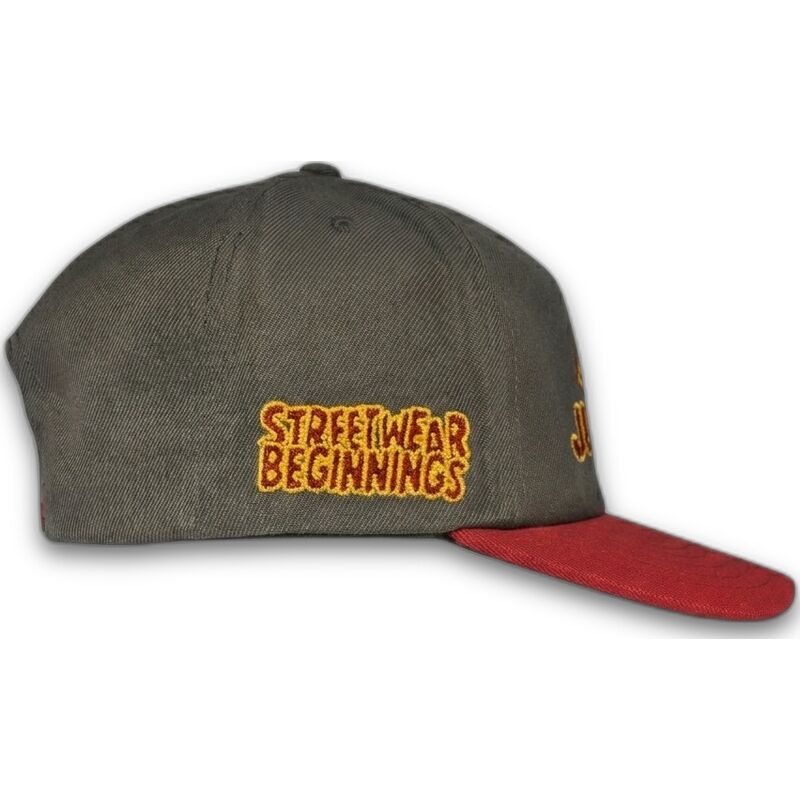 graue-und-rote-gebogene-snapback-kappe-just-kids-the-retro-von-homenage