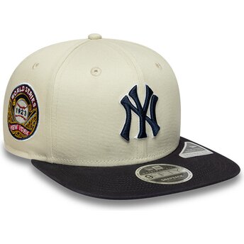 Casquette plate beige snapback avec logo bleu marine 9FIFTY Original Fit World Series New York Yankees MLB New Era