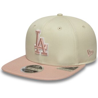 Șepci plată bej snapback rosa 9FIFTY Original Fit World Series Patch de Los Angeles Dodgers MLB de New Era
