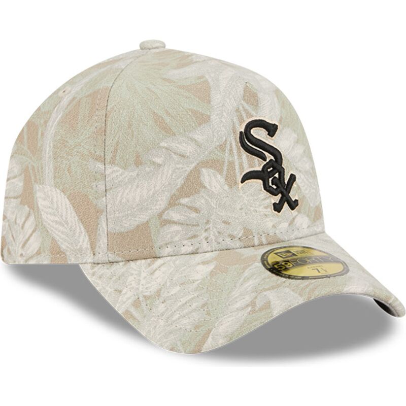 new-era-curved-brim-59forty-a-frame-leafy-palm-chicago-white-sox-mlb-beige-fitted-cap new-era-curved-brim-59forty-a-frame-leafy-palm-chicago-white-sox-mlb-beige-fitted-cap