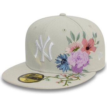 Șepci plată bej fitted 59FIFTY Floral de New York Yankees MLB de New Era