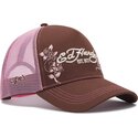 epci-curbata-maro-snapback-rosa-skull-and-roses-de-ed-hardy