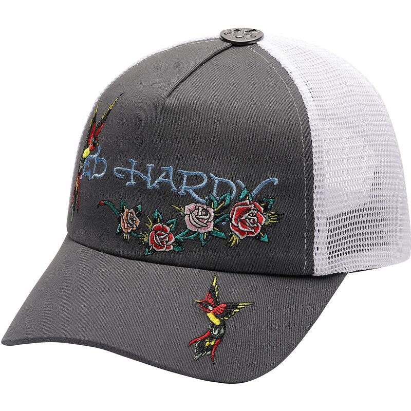 epci-curbata-gri-snapback-floral-swallow-de-ed-hardy