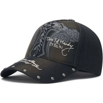 Șepci curbată negru reglabilă Storming Rose Washed de Ed Hardy
