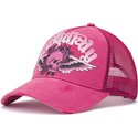 epci-curbata-roz-snapback-flaming-gothic-skull-washed-de-ed-hardy