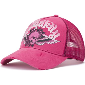 Șepci curbată roz snapback Flaming Gothic Skull Washed de Ed Hardy