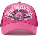 epci-curbata-roz-snapback-flaming-gothic-skull-washed-de-ed-hardy