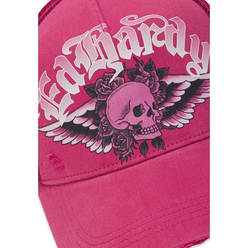 epci-curbata-roz-snapback-flaming-gothic-skull-washed-de-ed-hardy