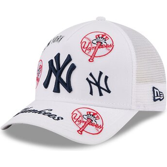 Șepci curbată alb snapback 9FORTY M-Crown A Frame All Over de New York Yankees MLB de New Era