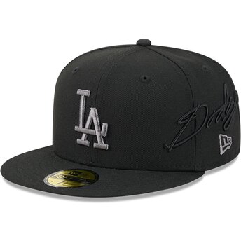 Șepci plată negru fitted 59FIFTY Side Script de Los Angeles Dodgers MLB de New Era