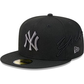 Șepci plată negru fitted 59FIFTY Side Script de New York Yankees MLB de New Era