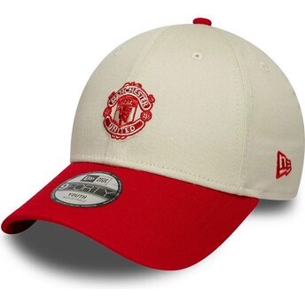 Șepci curbată bej reglabilă pentru copii 9FORTY Contrast de Manchester United Football Club Premier League de New Era