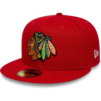 Șepci plată roșu fitted 59FIFTY Basic de Chicago Blackhawks NHL de New Era