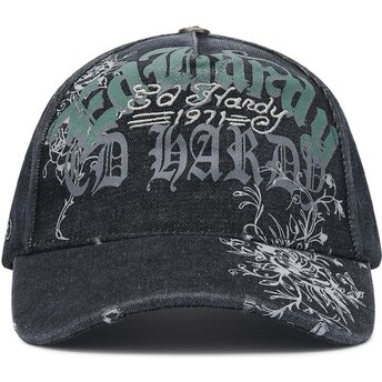 Șepci curbată negru reglabilă Distressed Floral Gothic de Ed Hardy