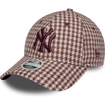 Șepci curbată roșu reglabilă 9FORTY M-Crown Houndstooth de New York Yankees MLB de New Era