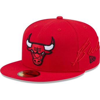 Șepci plată roșu fitted 59FIFTY Side Script de Chicago Bulls NBA de New Era