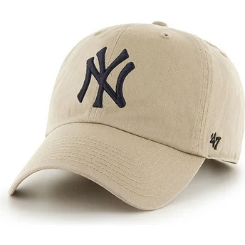 Gorra visera curva beige con logo frontal grande de MLB New York Yankees de 47 Brand